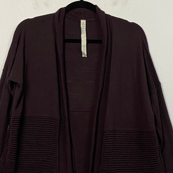 Lululemon Sit In Lotus Wrap II Merino Wool Black Cherry Cardigan Sweater Size 6 - Picture 7 of 12